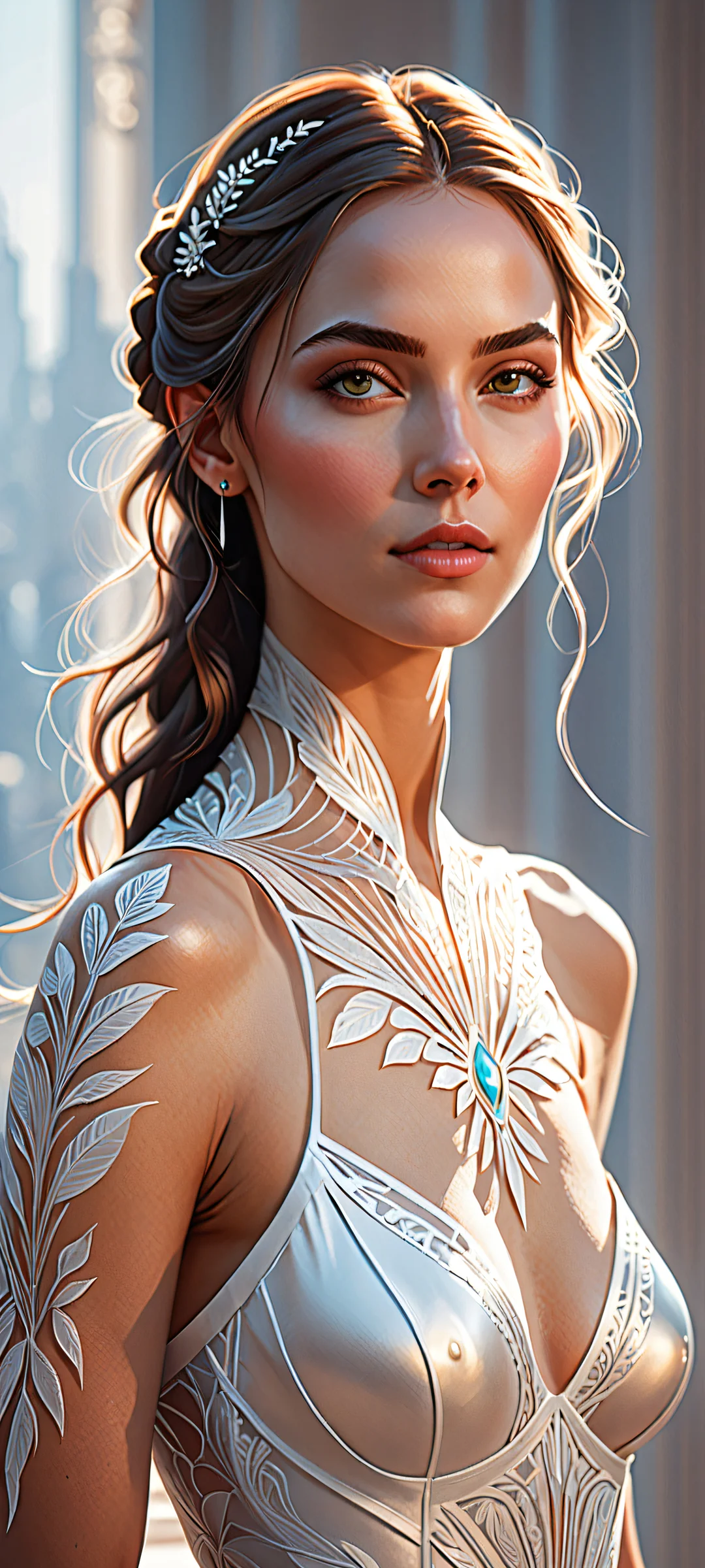 Ethereal Elegance Aesthetic Phone Wallpaper Simplified female character on iPhone and Android wallpapers with intricate illustrations and micro-details, perfectly optimized for seamless UI integration.