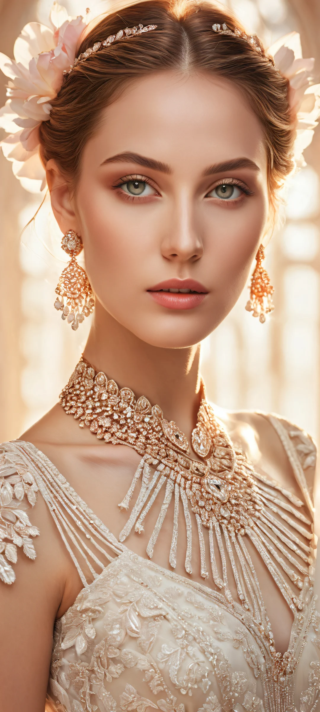 Stunning portrait of a beautiful face on iPhone/Android with intricate details and radiant lighting, perfekt für Home-Bildschirme.