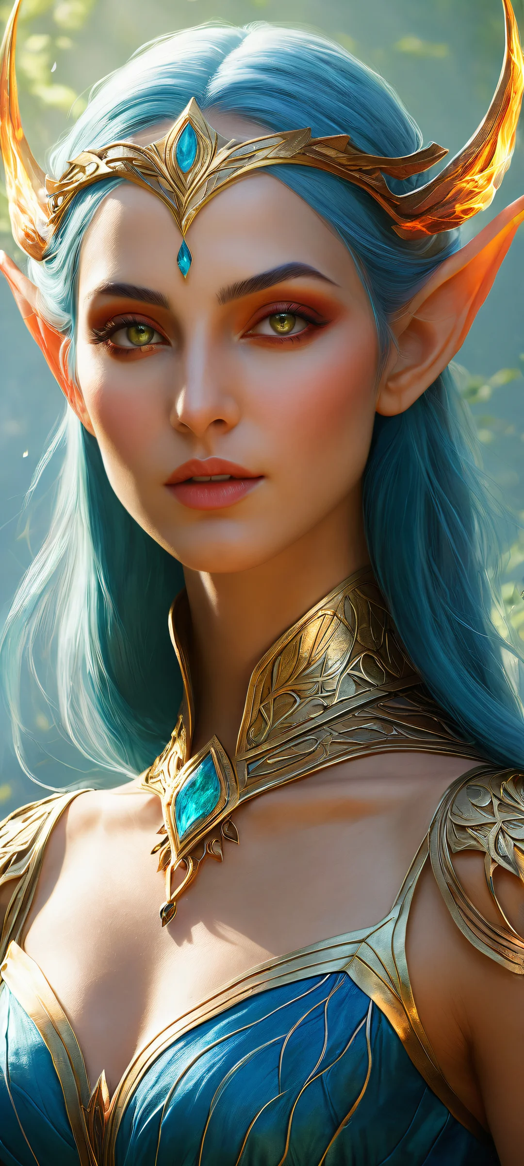 A breathtaking portrait of an elf girl with intricate mask details and glowing surroundings, perfectly optimized for iPhone/Android home screens.