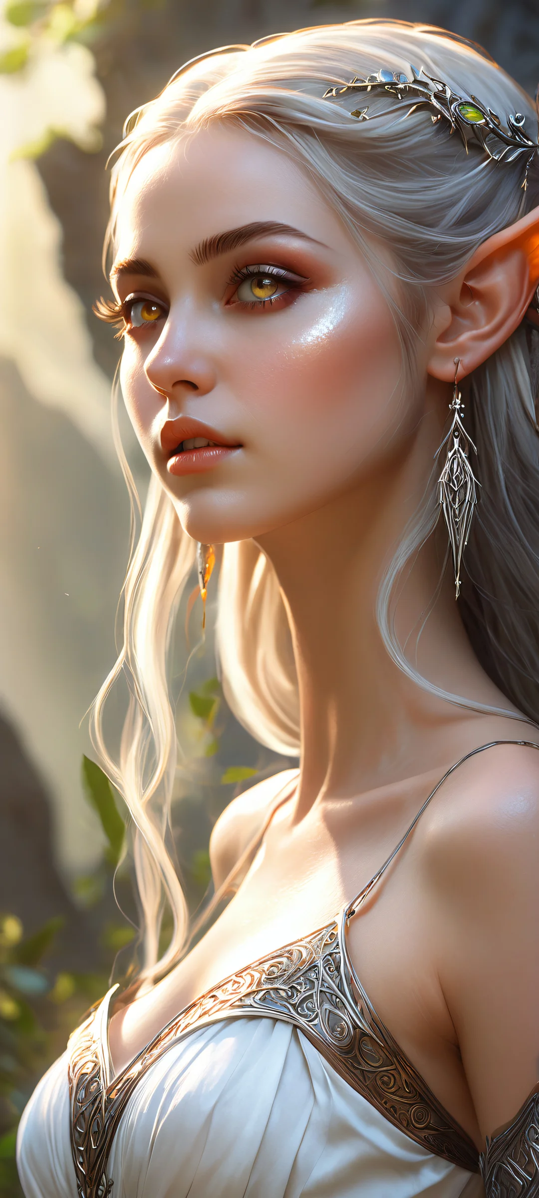 Mystical elf girl on a void background with glowing eyes and energy field. Perfect for iPhone/Android.