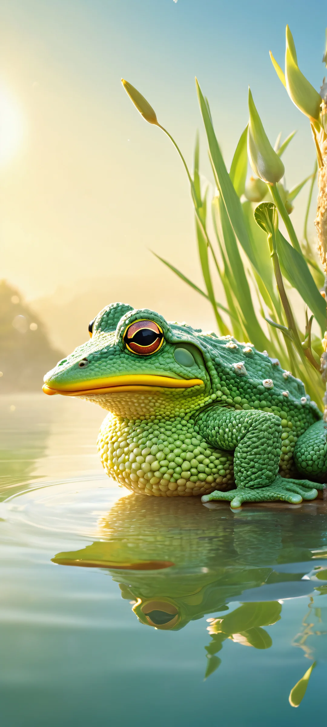 iPhone and Android user's delight - A beautifully crafted crocheted frog and duck embracing on a vintage ship, with stunning details and perfect composition for your home screen.