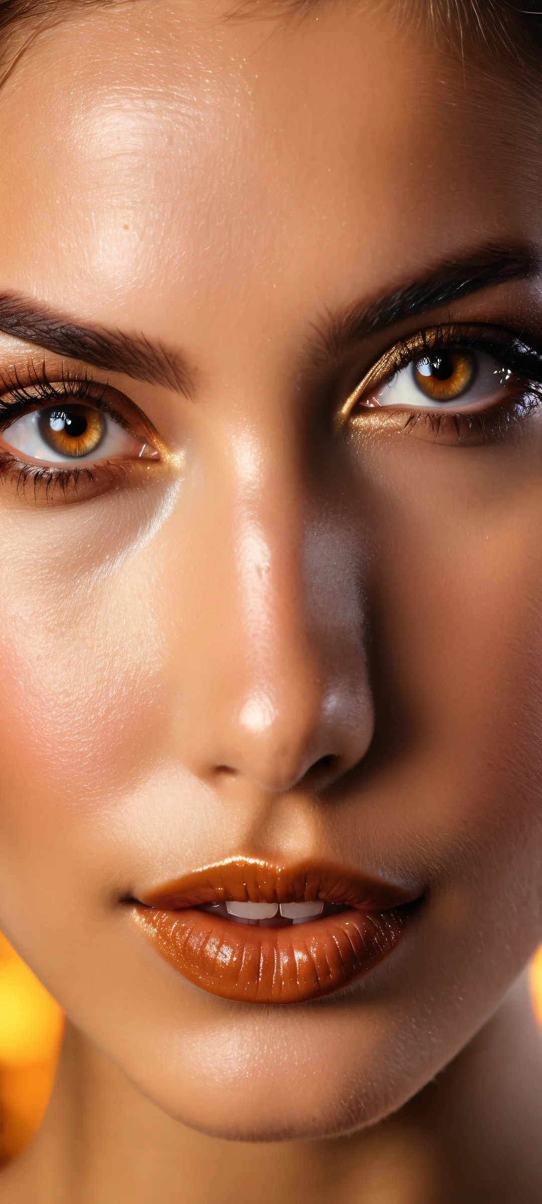 A captivating woman with luscious eyelashes and a radiant smile on iPhone/Android, perfectly optimized for home screens