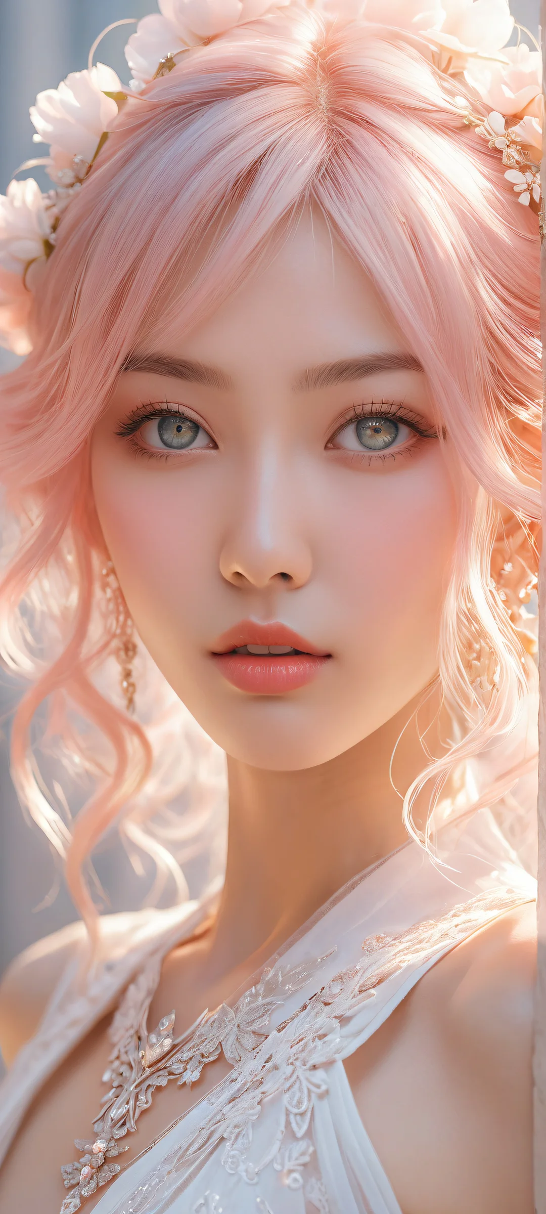 Anime girl with intricate facial expressions and clothing textures against a pure void background, perfekt für iPhone/Android-Startbildschirme.