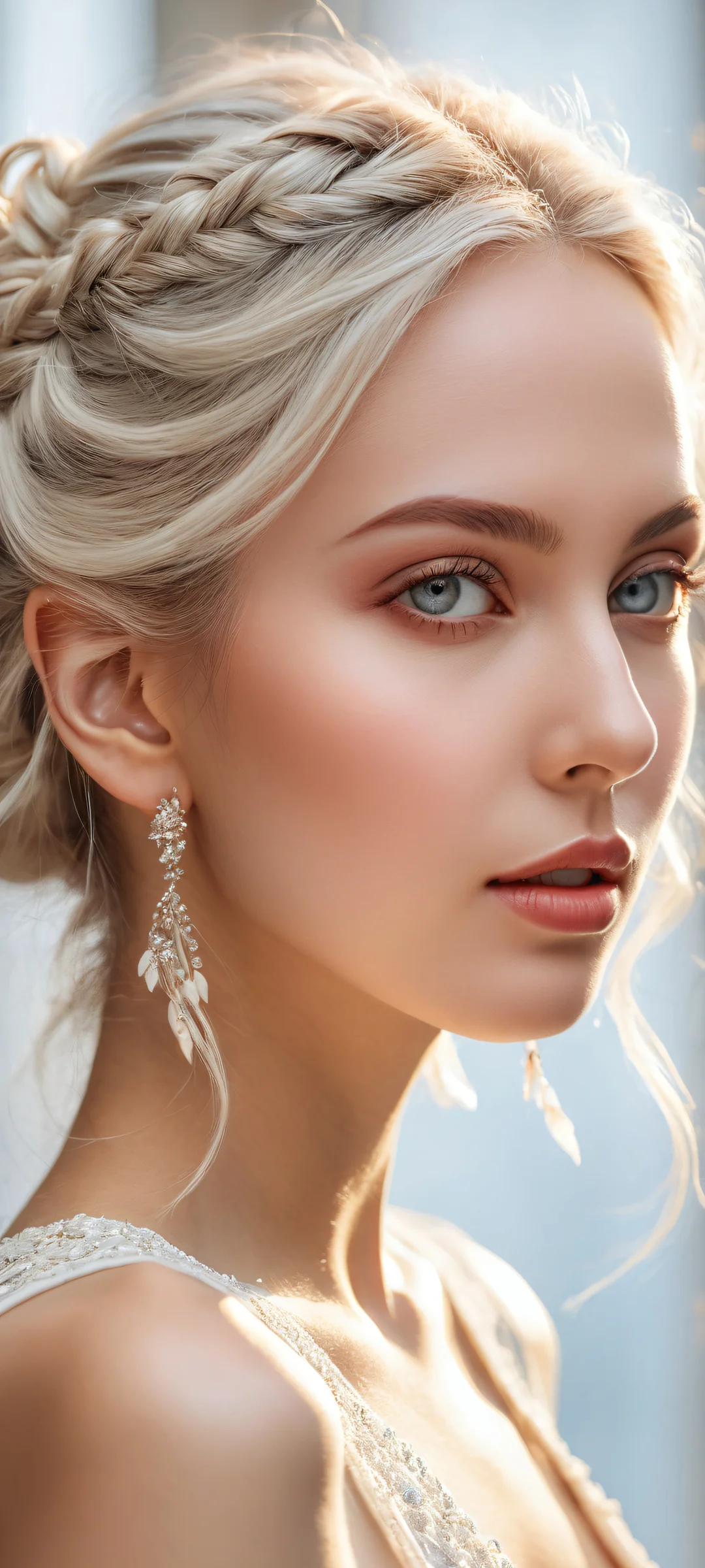 Stunning portrait artwork of a beautiful face with intricate micro-details, set against a vast pure void background, iPhone/Androidのホーム画面に完全に最適化.