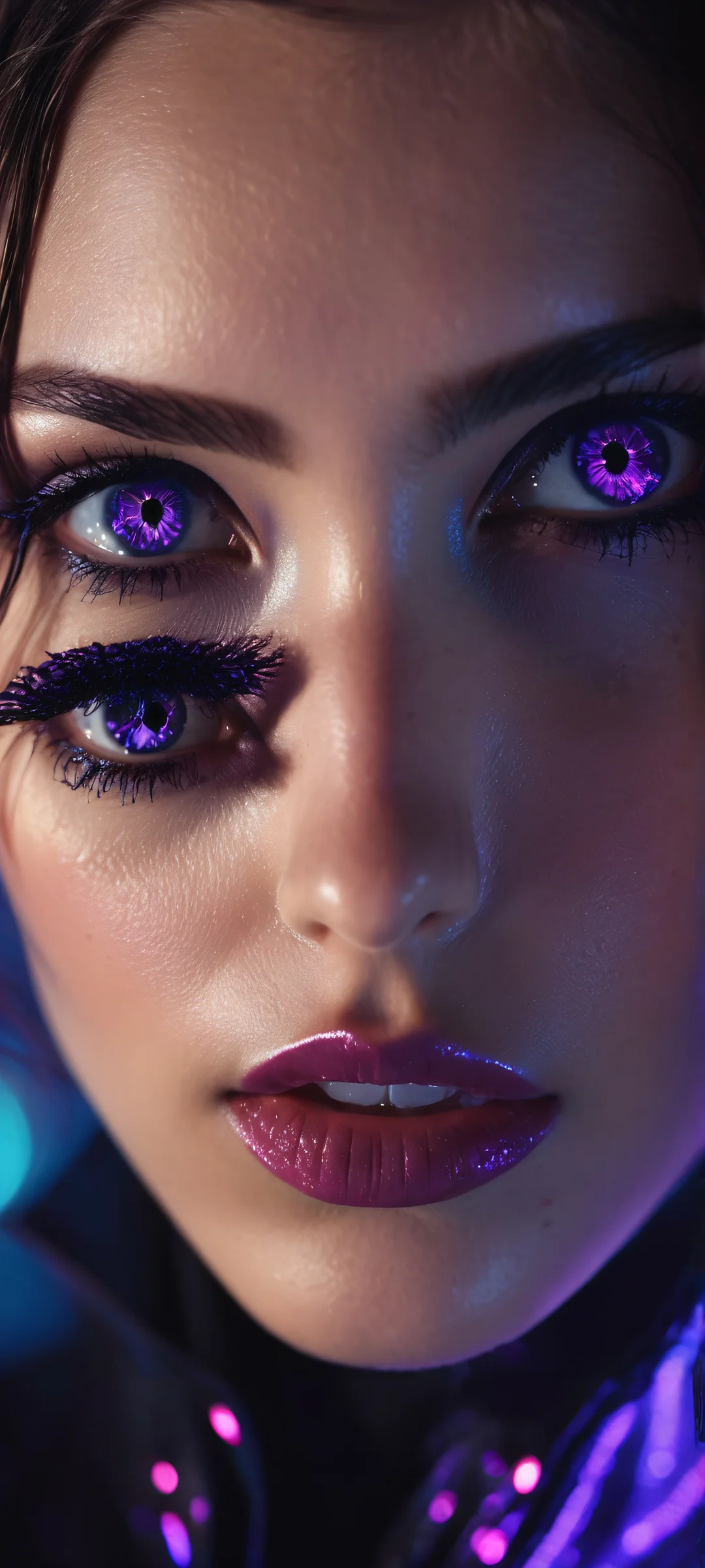 A stunning portrait artwork of a girl set against a dark background, iPhone と Android のホーム画面に完全に最適化.