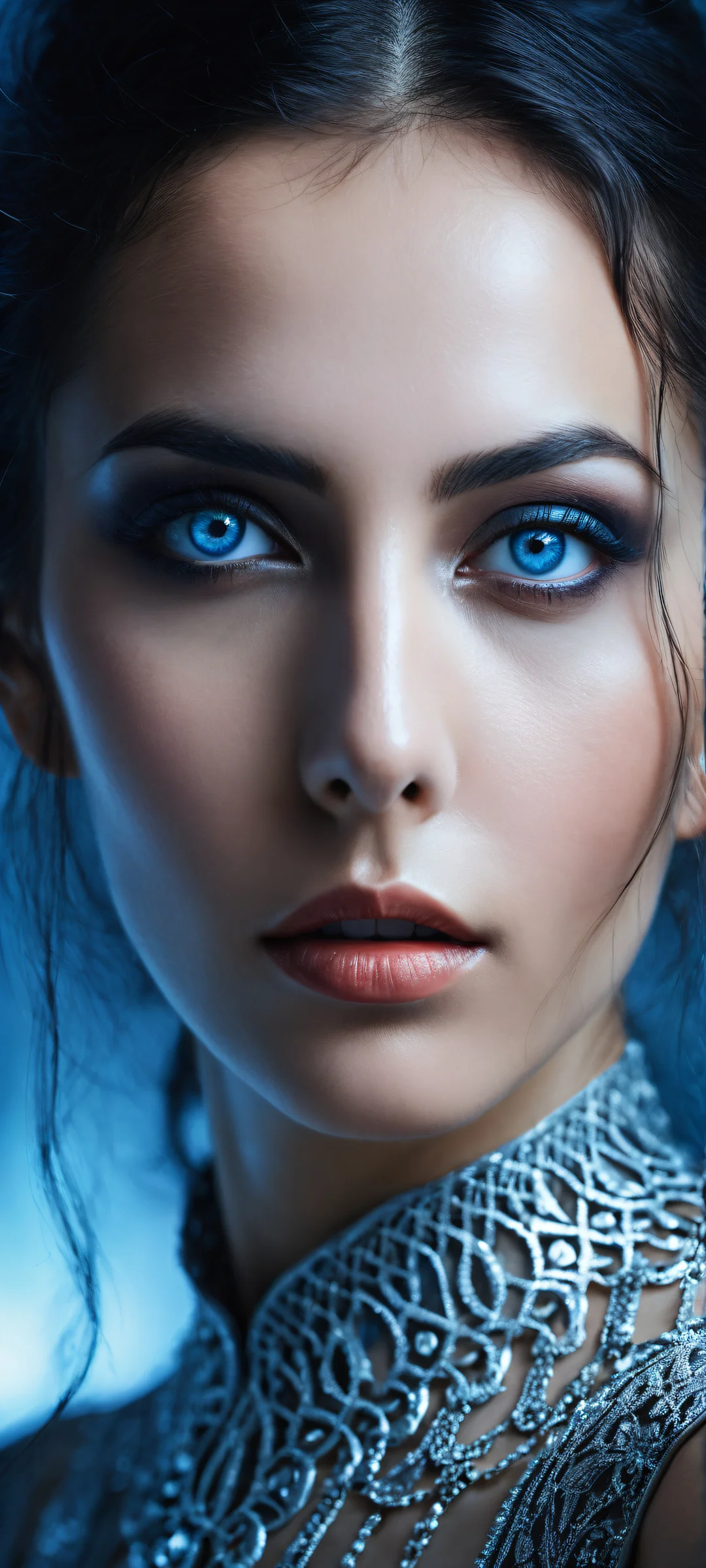A mesmerizing portrait of Ramona against a dark mystical backdrop, perfectly optimized for iPhone and Android home screens.