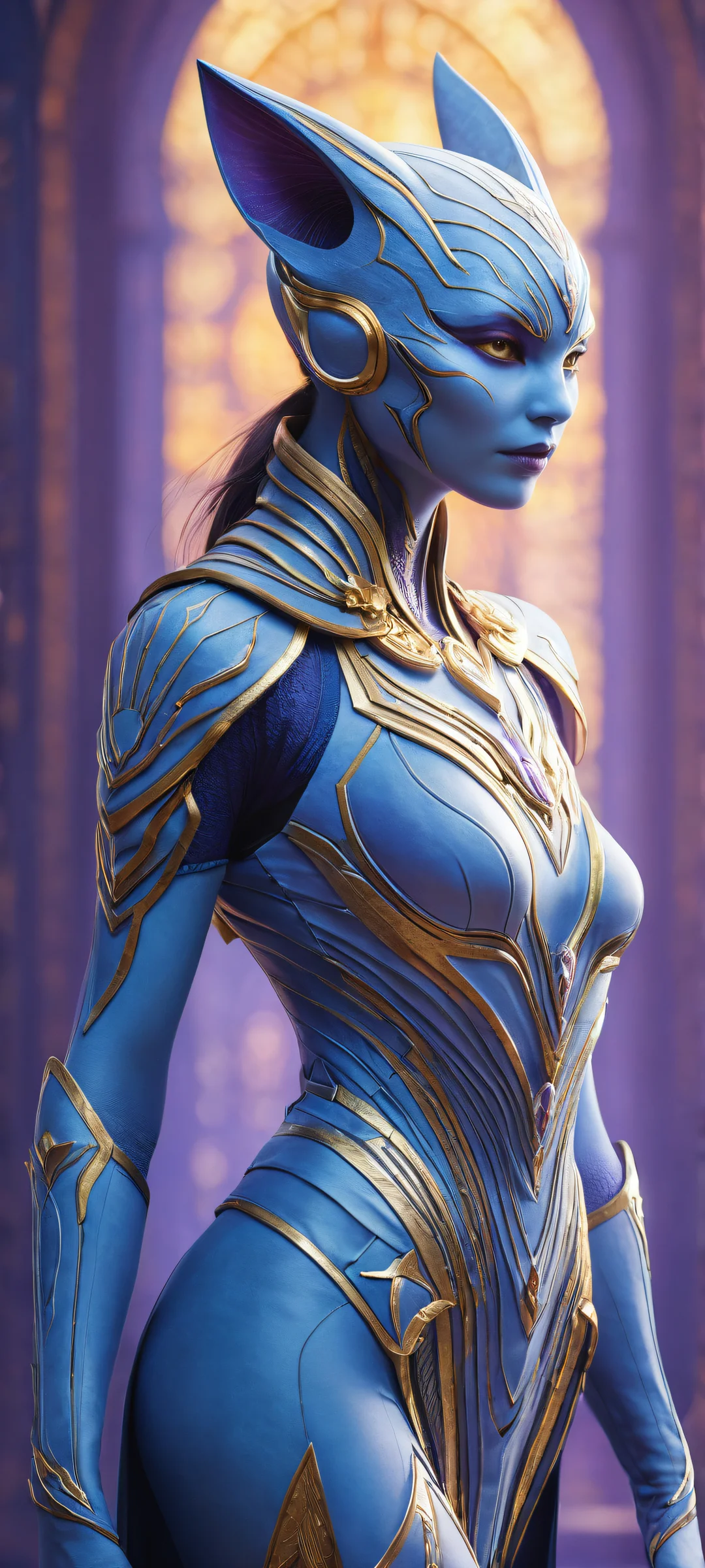 Anthro character portrait on iPhone/Android with radiant colors and ray-traced reflections.