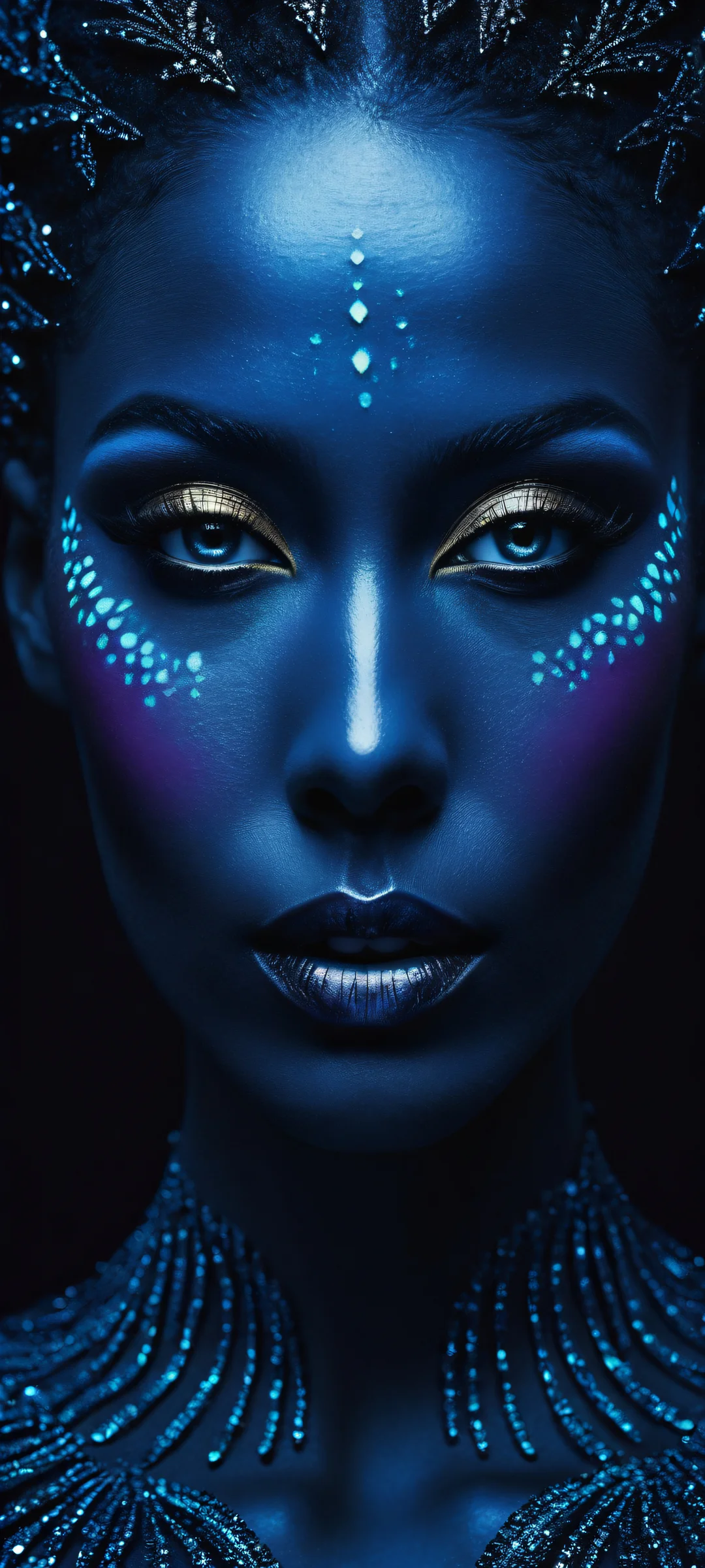 A breathtaking digital artwork of a detailed face on a dark background, perfectly optimized for iPhone and Android home screens.