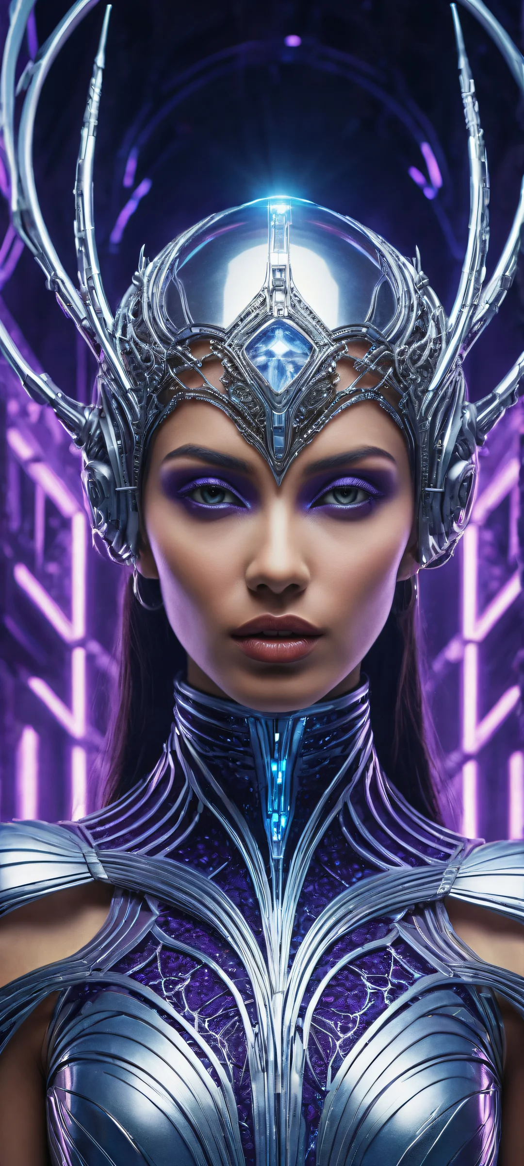 A futuristic woman iPhone/Android wallpaper with intricate details, ethereal lighting, and a sense of wonder.