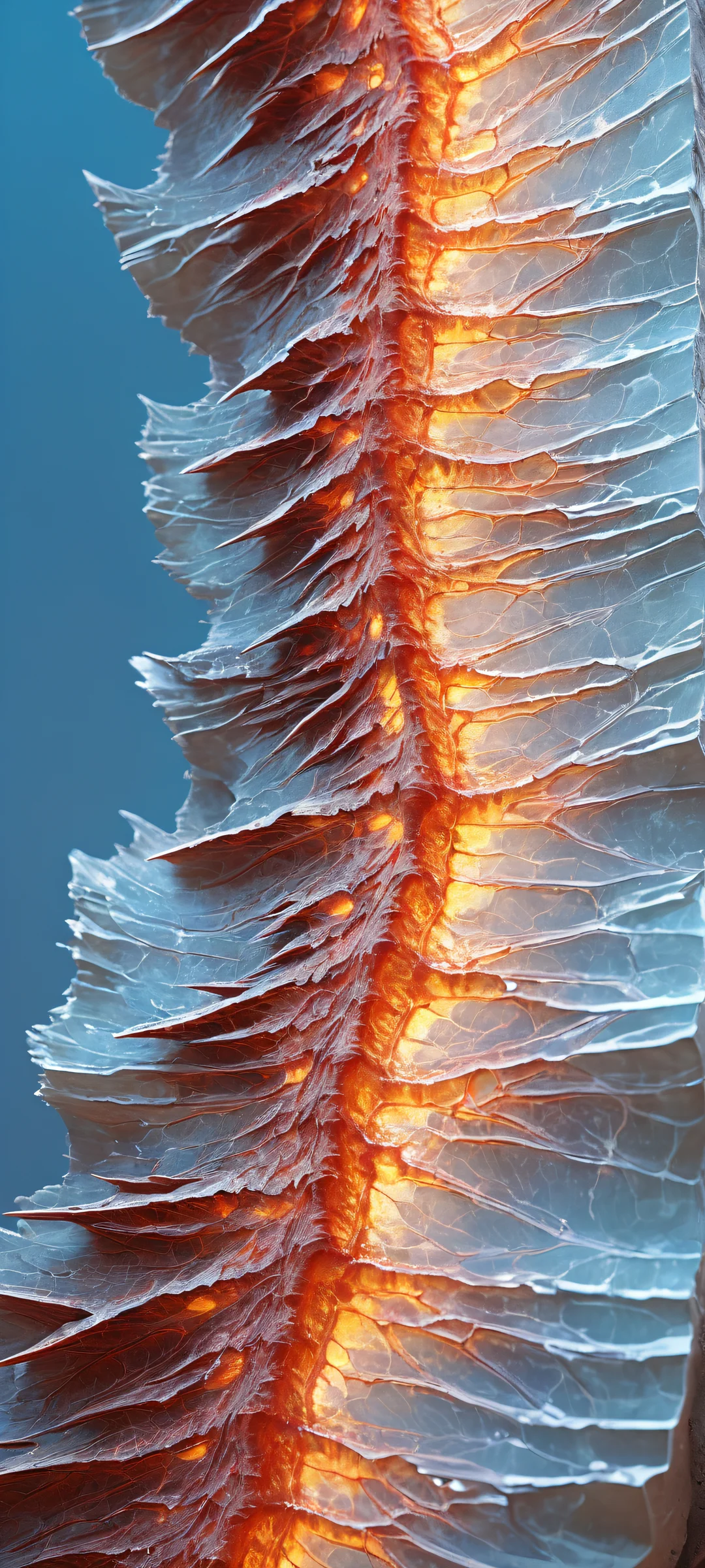 A majestic creature emerges from the void, perfectly suited for iPhone and Android home screens. Its ancient, fossilized plates glisten with a dull crimson glow, as if heat is trapped beneath the frozen surface.