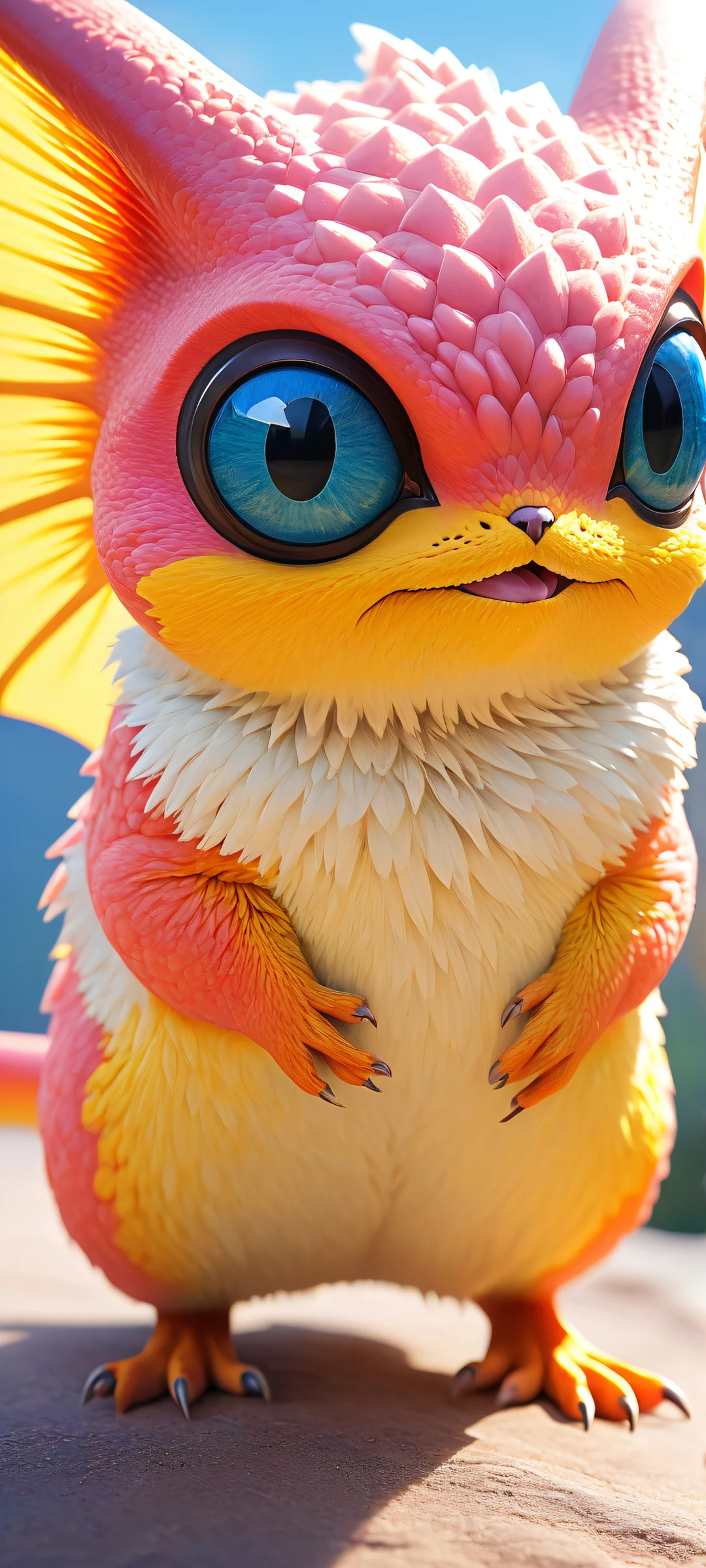 A stunning portrait of a wide-eyed Pokémon creature against a perfectly clean and empty void background, Ideal für iPhone/Android-Startbildschirme.