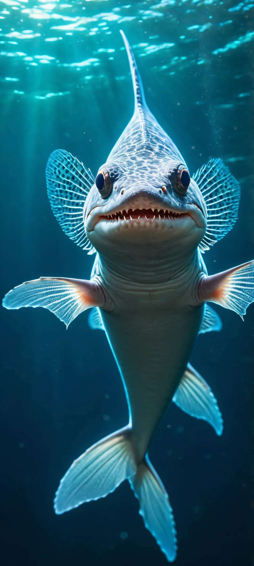 iPhone- und Android-Benutzer, Schauen Sie sich das atemberaubende Porträt eines Hai-Axolotl-Hybriden an, perfekt optimiert für Ihren mobilen Home-Bildschirm.