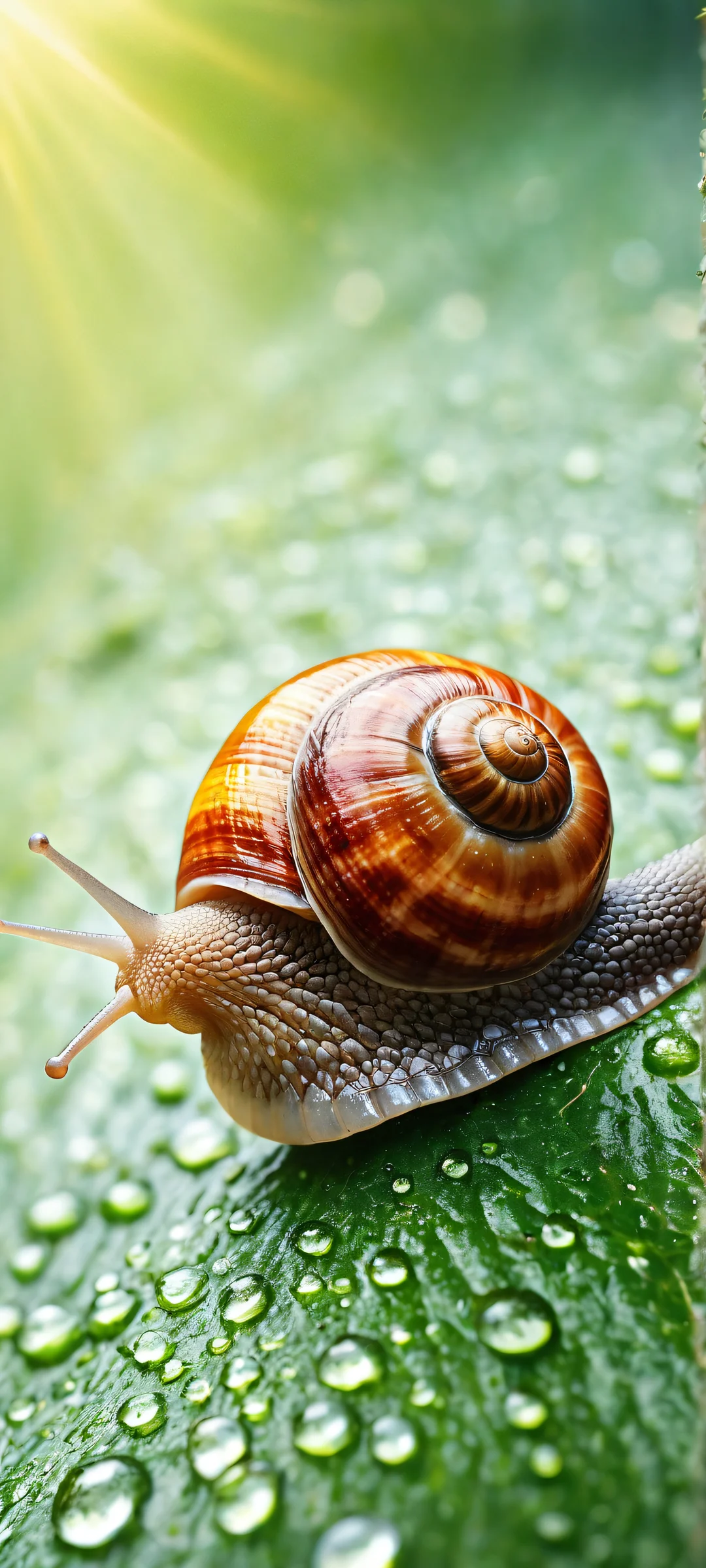 A stunning digital artwork of a snail's majestic portrait for iPhone and Android home screens. With intricate micro-details, radiant lighting, and vibrant colors.