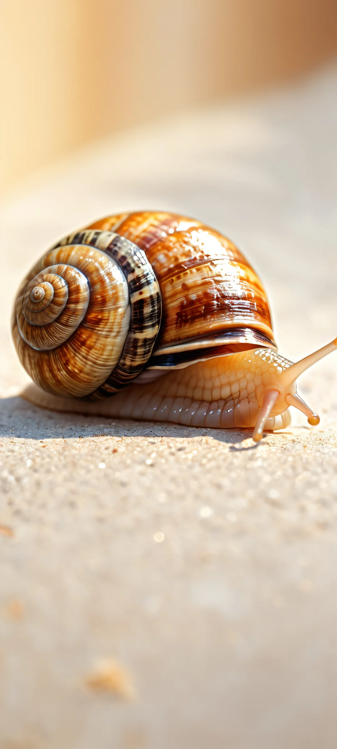 A smiling snail on a serene background, iPhone と Android のホーム画面に完全に最適化.
