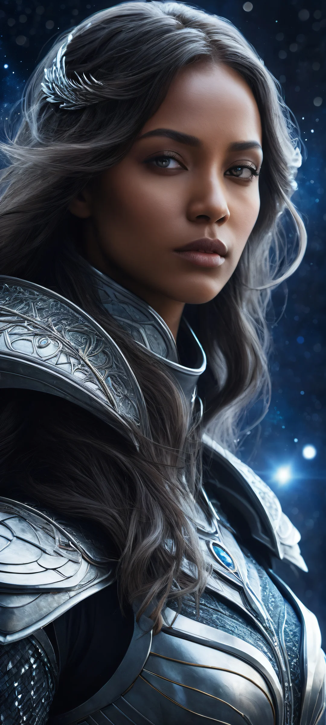 Beautiful cyberpunk portrait of Eve on iPhone/Android with stunning visual impact and perfect composition for home screen