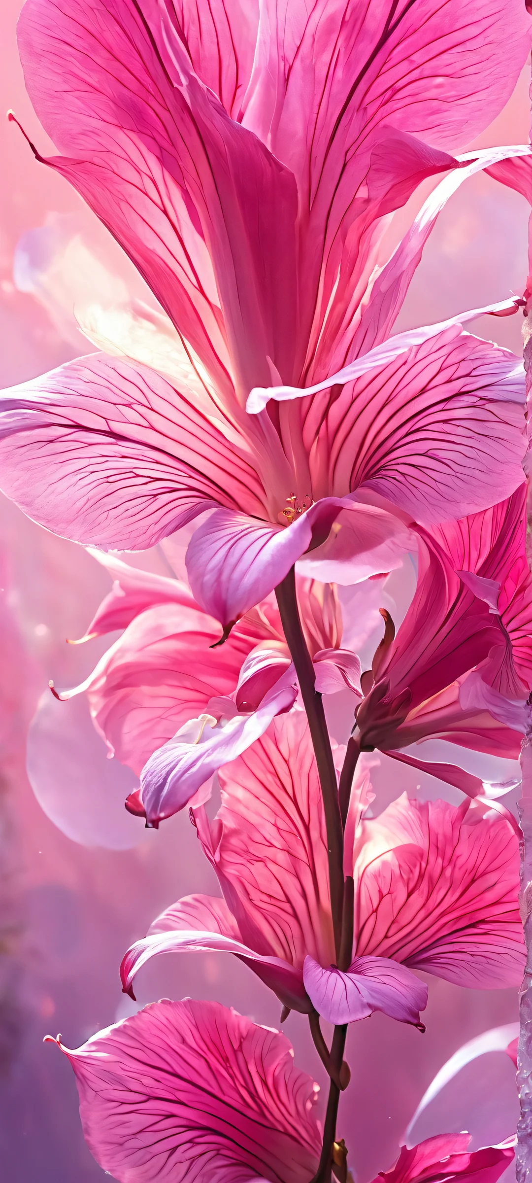 Breathtaking pink and fantasy-themed mobile wallpaper featuring intricate details and ray-traced reflections, perfect for iPhone/Android home screens.