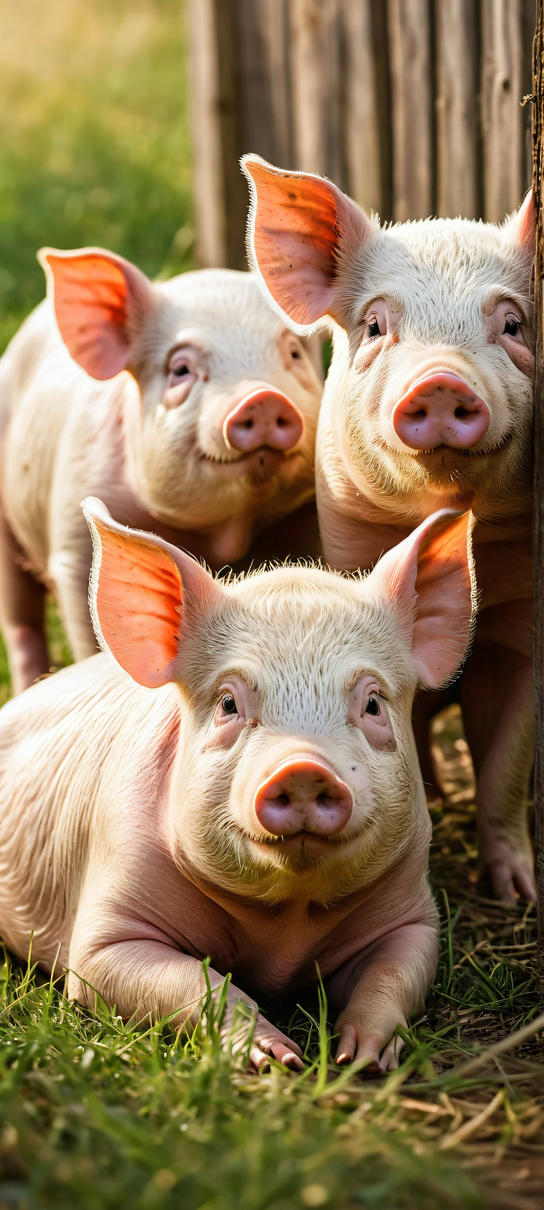 A serene scene of two light-colored pigs amidst a warm and cozy atmosphere, perfectly optimized for iPhone/Android home screens.