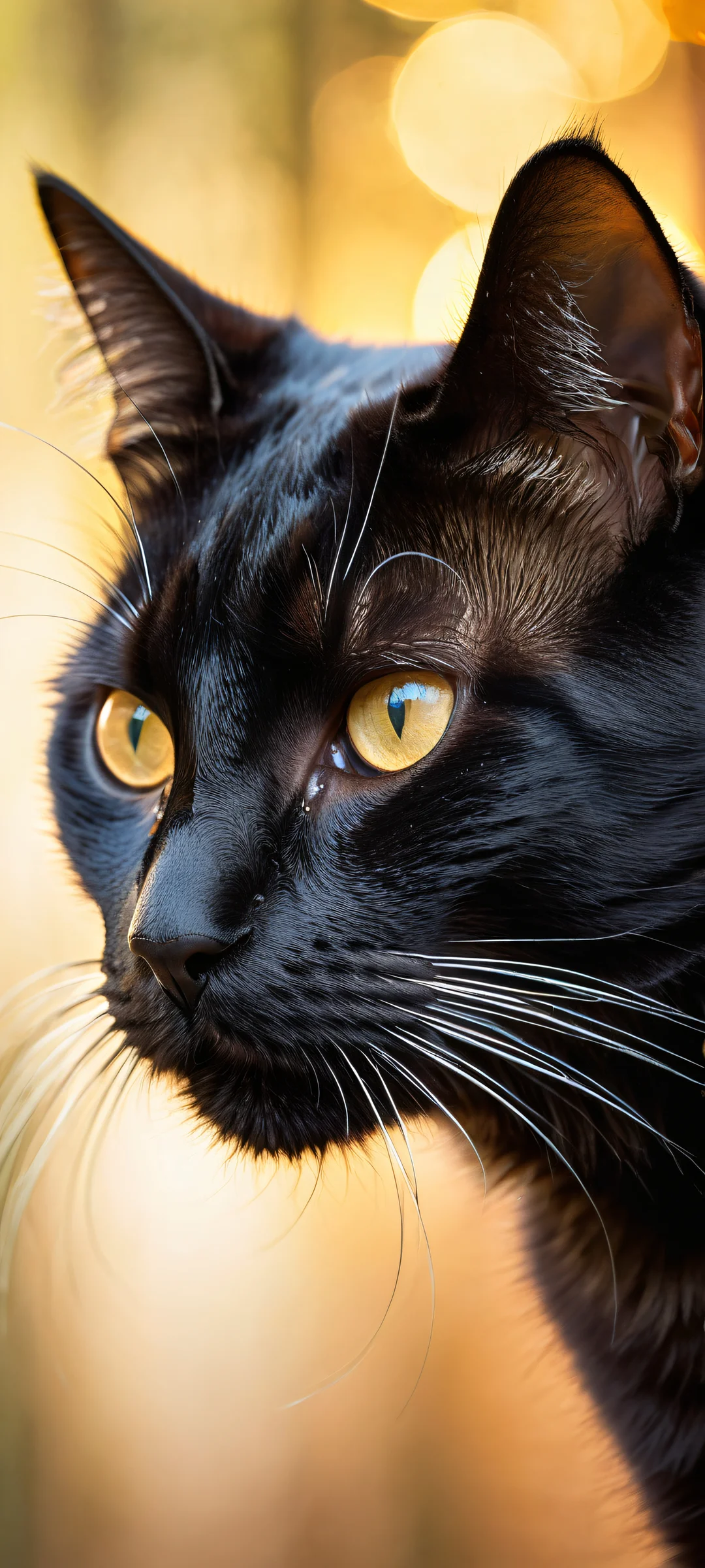 Majestic black cat on a serene landscape, perfect for iPhone and Android home screens. Features intricate micro-details and award-winning digital art.