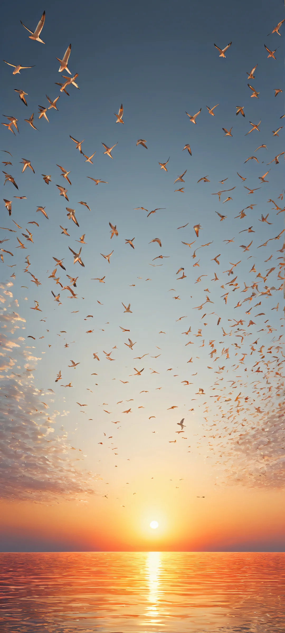 A flock of birds against a serene sky on an iPhone/Android device