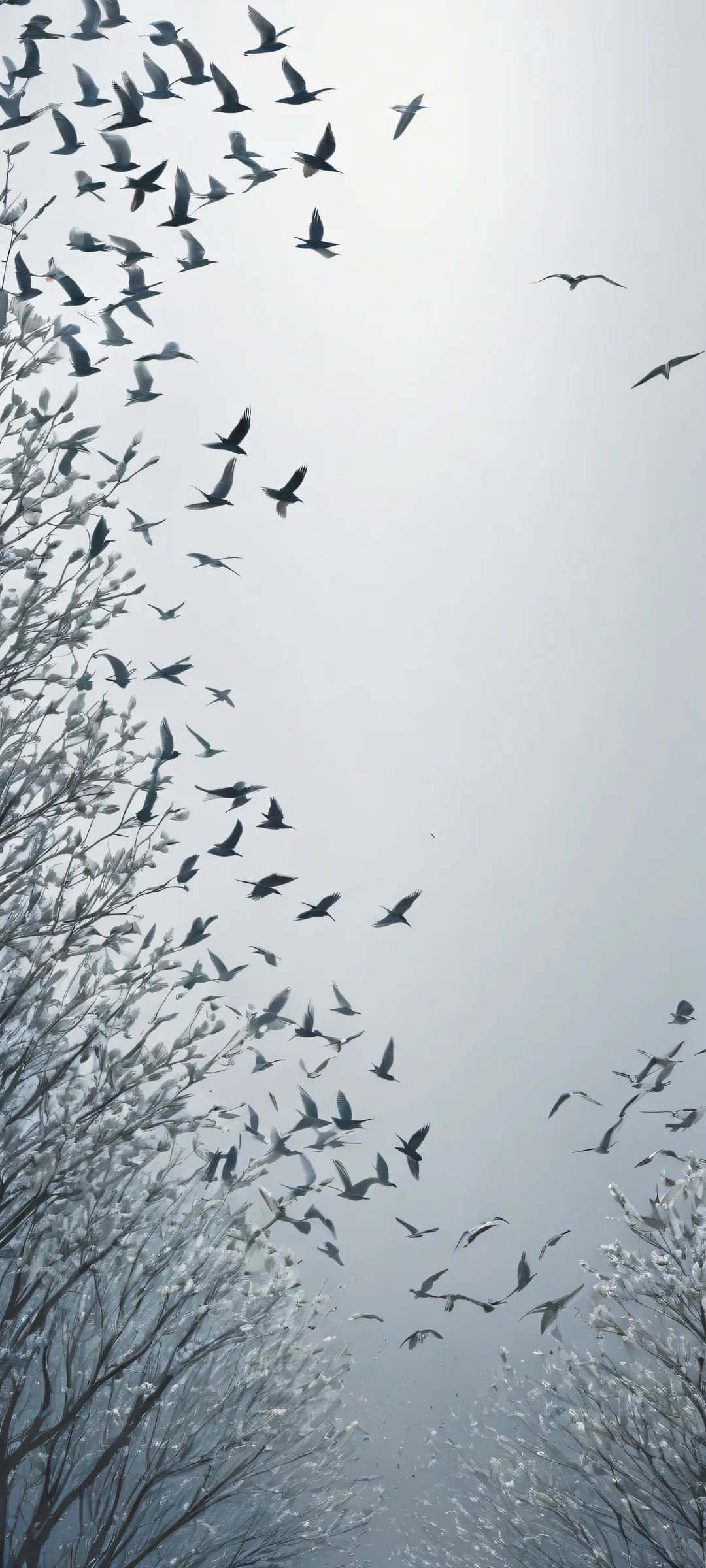 A flock of birds in silhouette against a gray background, perfectly optimized for iPhone and Android home screens.