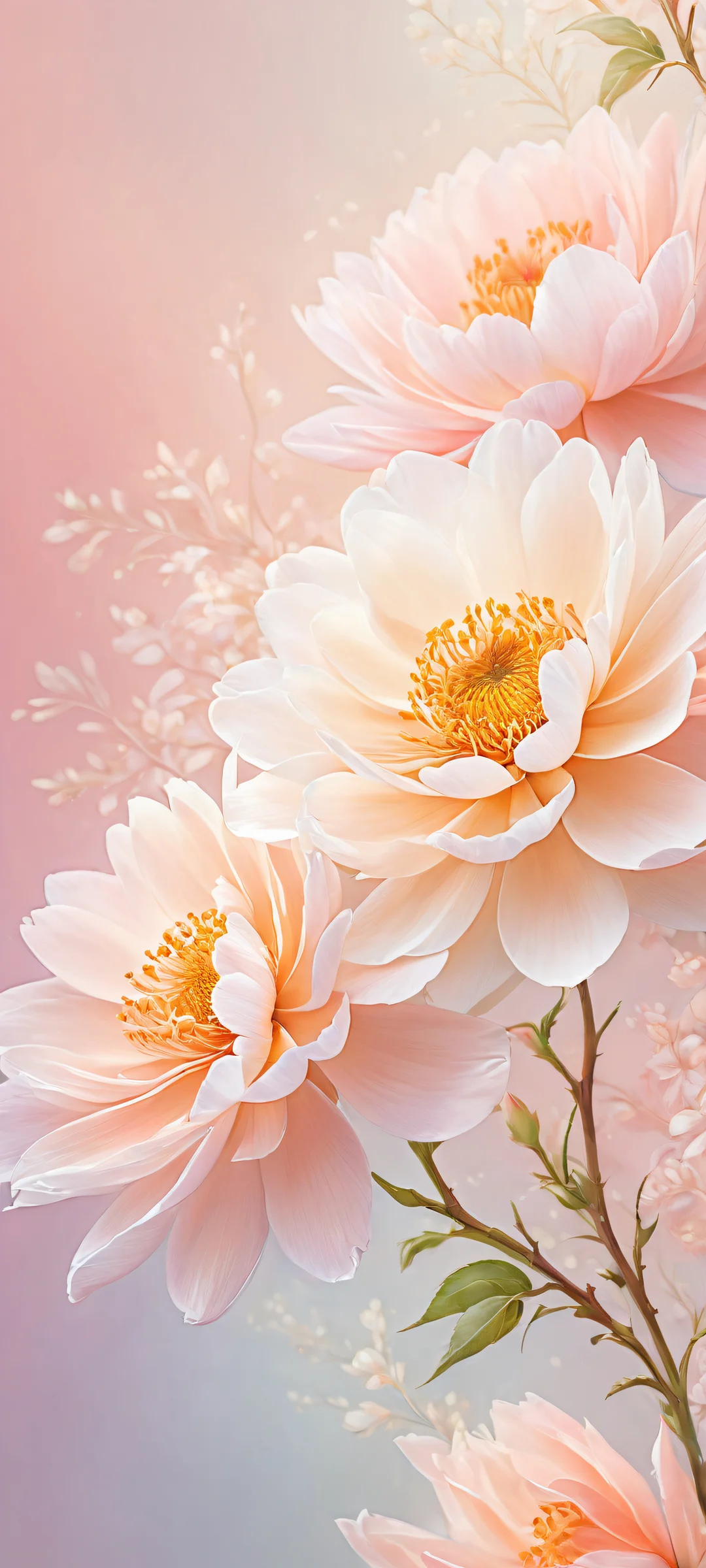 Delicate florals in a void of transparent layers on an iPhone/Android mobile device