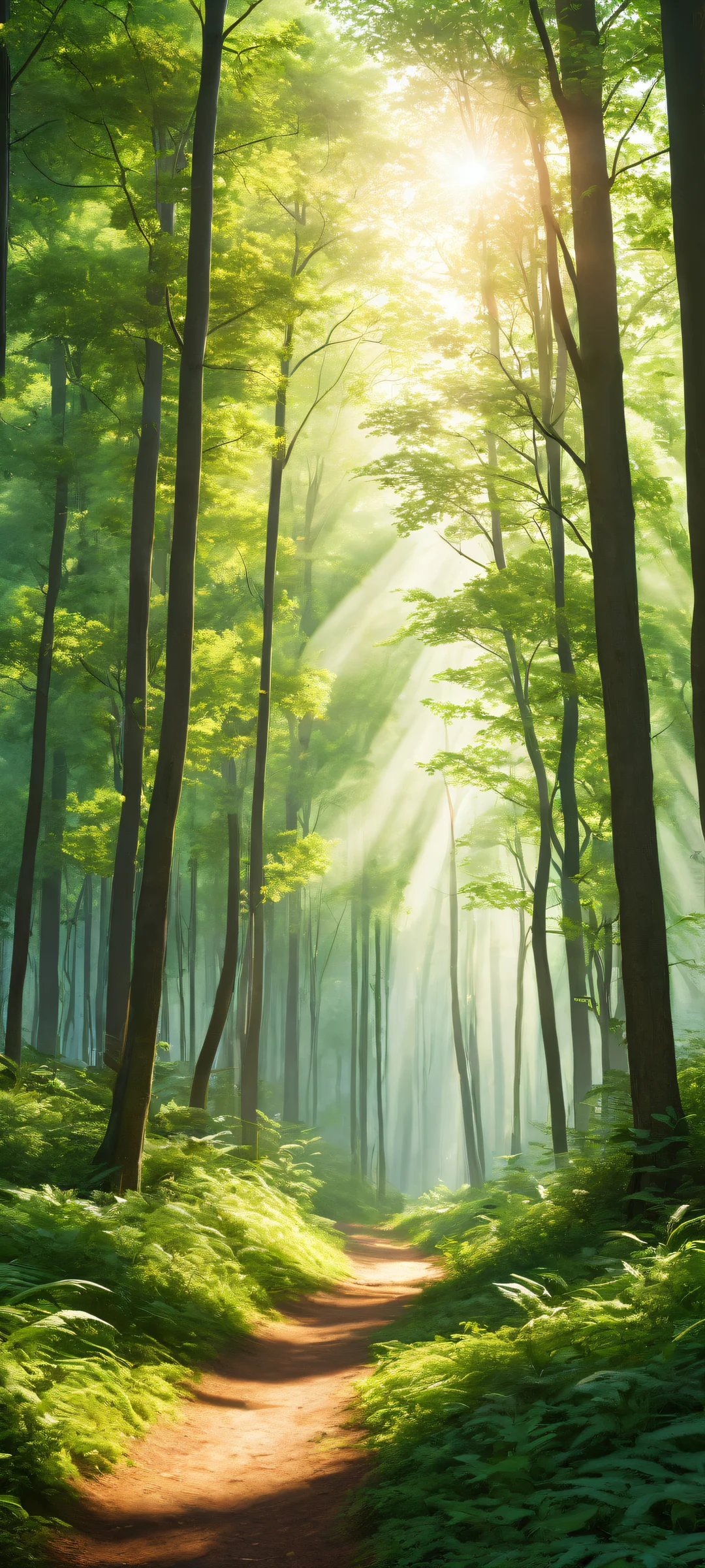 Ethereal Forest Lock Screen for iOS & Android A majestic forest landscape with intricate micro-details of leaves and plants, perfect for iPhone/Android home screens.