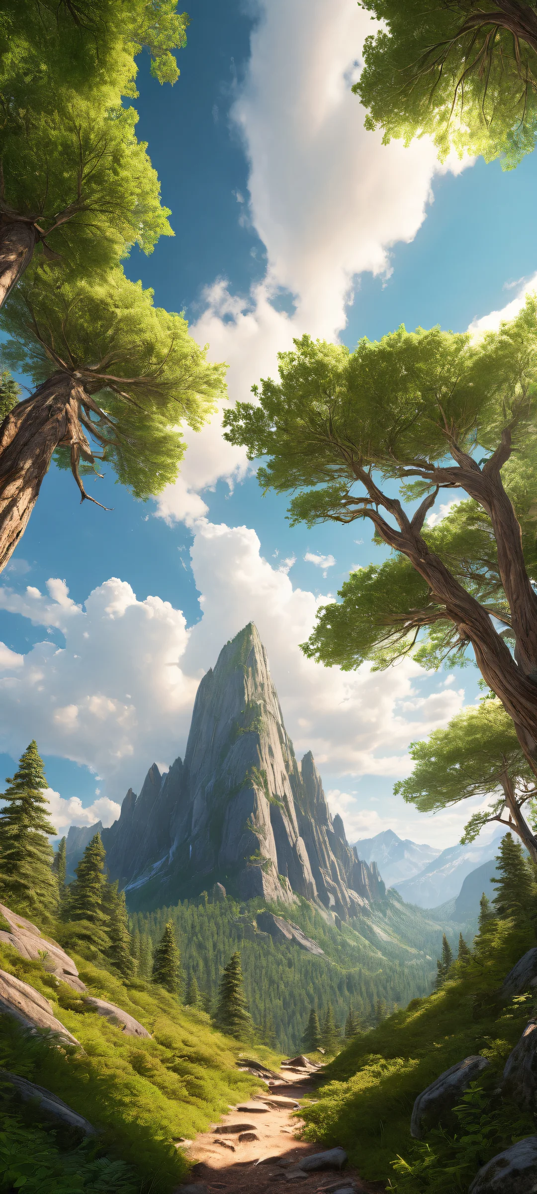 A breathtaking mobile wallpaper featuring a serene forest landscape with intricate micro-details and a vast pure void above, parfaitement optimisé pour iPhone, SamsungGalaxy, et écrans d'accueil Android.