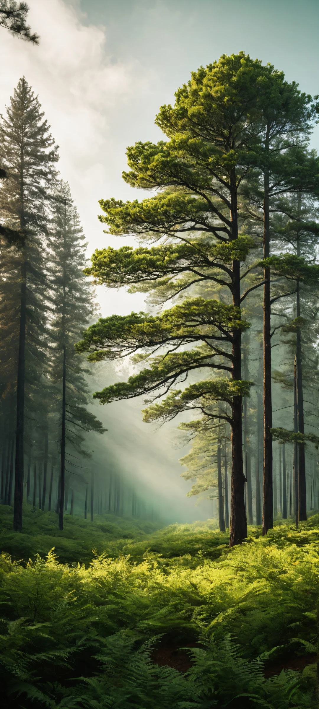 iPhone/Android wallpaper featuring a stunning forest landscape with intricate details and micro-textures, perfect for your mobile home screen.