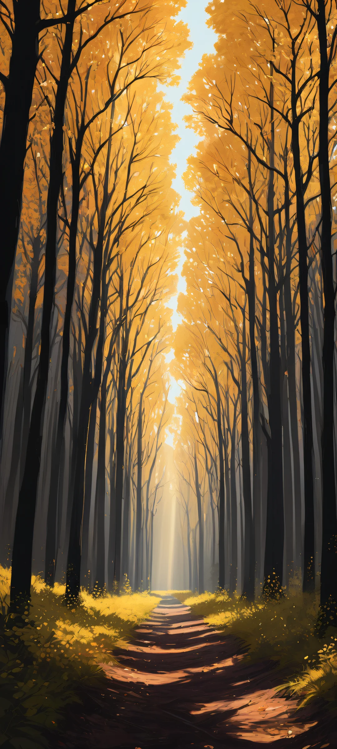 Breathtaking vertical portrait artwork of trees for iPhone/Android - Perfectly optimized for home screens with crisp contrast and luminescent accents.