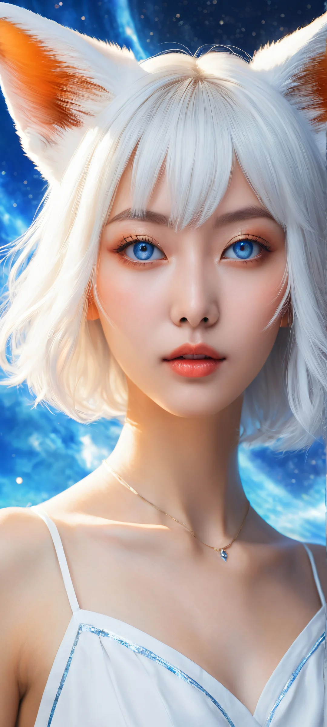 Kon, a stunning anthropomorphic fox girl on iPhone/Android, with perfect UI space and celestial ambiance.