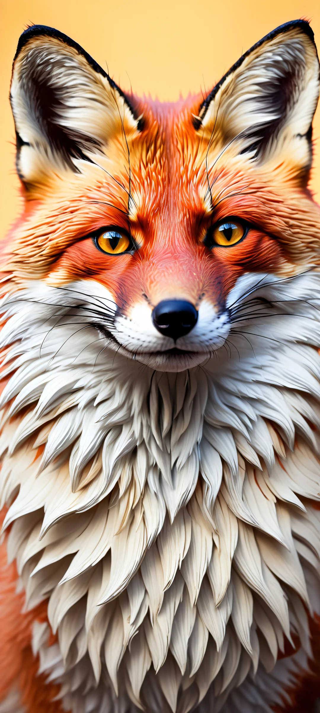 A breathtaking vertical portrait of an anthropomorphic fox with fluffy ears on a stunning background, perfekt optimiert für iPhone- und Android-Startbildschirme.