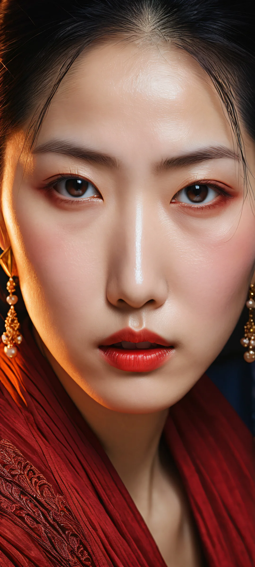 An intense portrait of Takako Uro's face, showcasing angry facial expressions and intricate textures, perfect for iPhone/Android home screens.