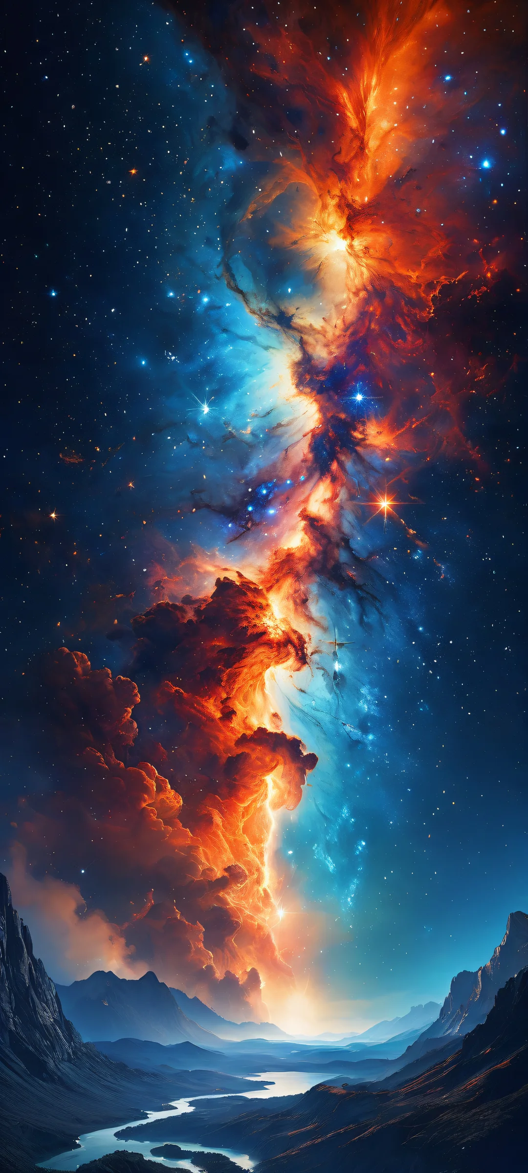 iPhone/Android Wallpaper - Majestic galaxy with stars and swirling gas clouds, ethereal illumination, brilliant colors and radiant reflections.
