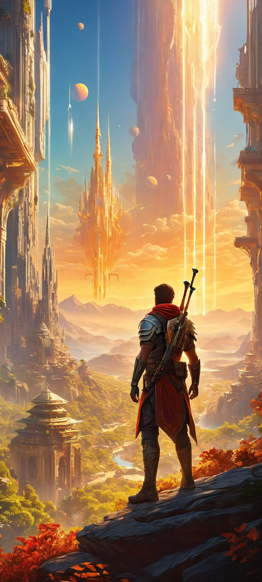 A stunning vertical portrait of video game characters on an iPhone/Android device, with a pure void top half and vibrant colors below, perfect for home screens.