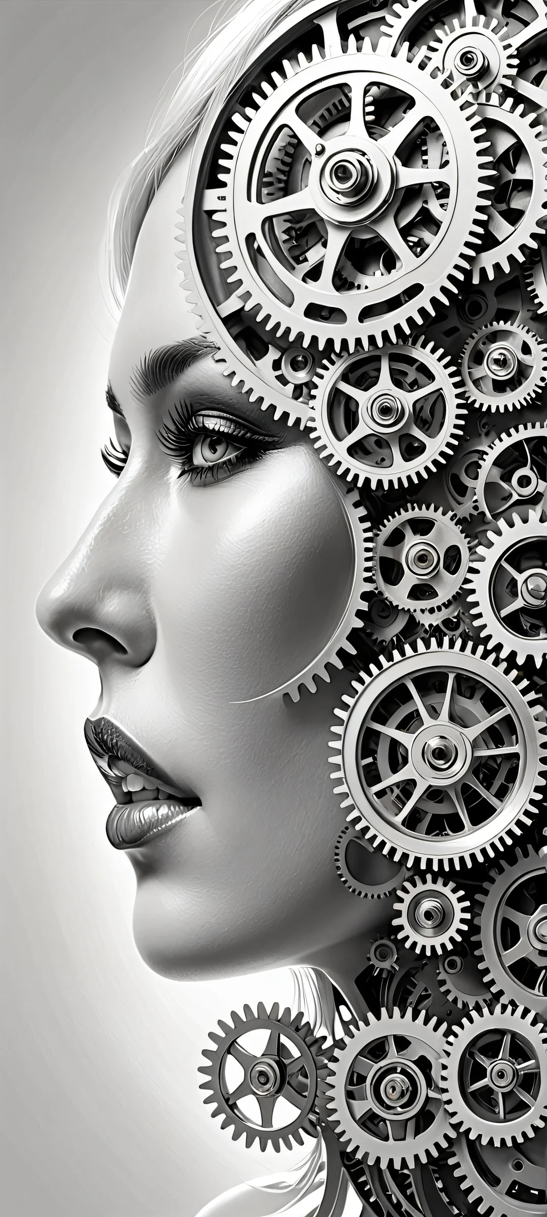 A stunning portrait of delicate mechanical gears on a pure white background, iPhone と Android のホーム画面に完全に最適化.