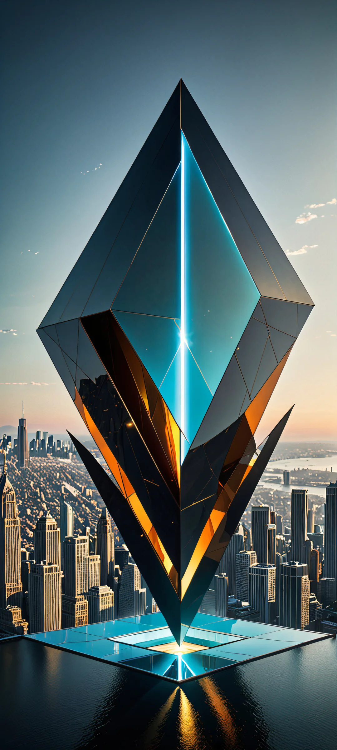 Minimalist geometric shape with intricate details on a pure void background, perfect for iPhone/Android home screens.