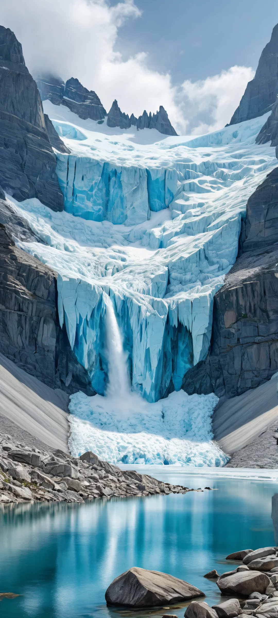 A majestic glacier landscape with stone details on iPhone and Android home screens.