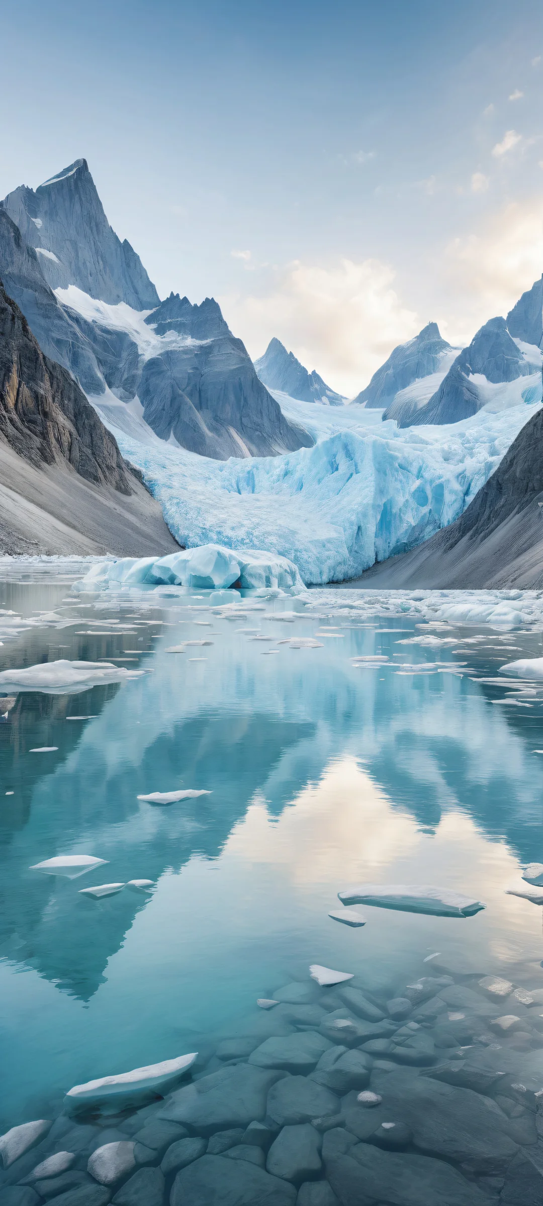 A serene glacier landscape on iPhone/Android with intricate details and radiant colors.