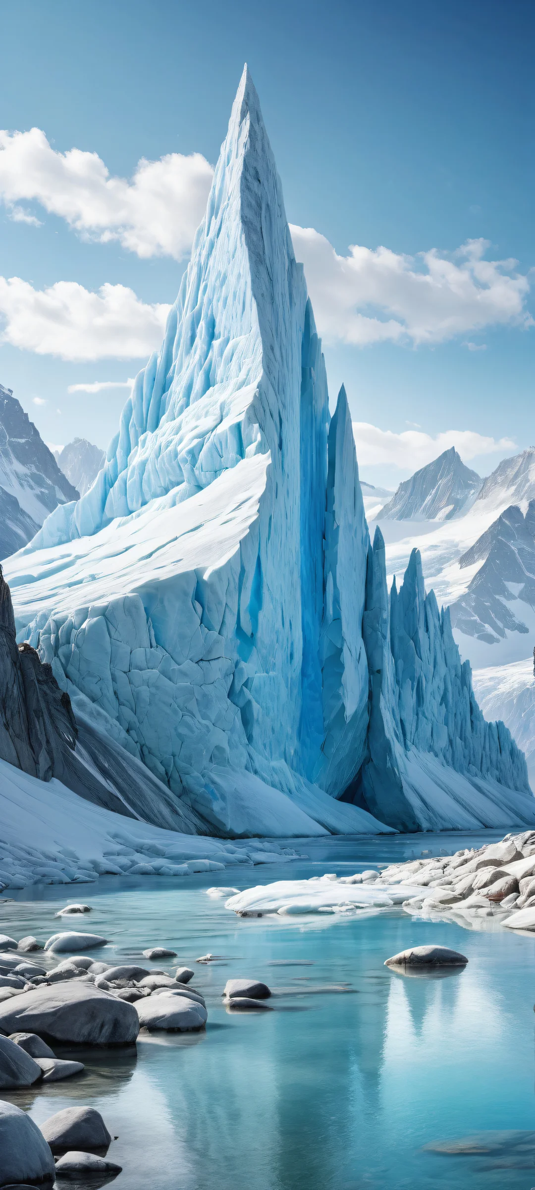 iPhone/Android compatible digital art of a breathtaking glacier landscape with intricate micro-details on a stone, perfect for your mobile home screen.