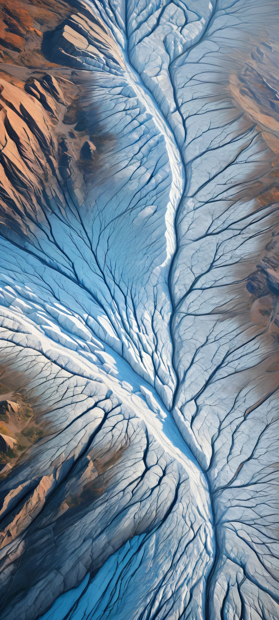 Ethereal Glacier Portrait 2K QHD Mobile Wallpaper A breathtaking vertical portrait of glaciers on an iPhone/Android screen with stunning visual impact and award-winning digital art.