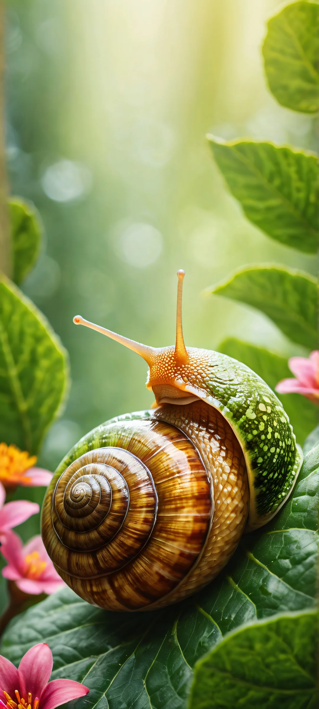 Delightful snail artwork for iPhone and Android, with intricate details and a bright, warm glow.