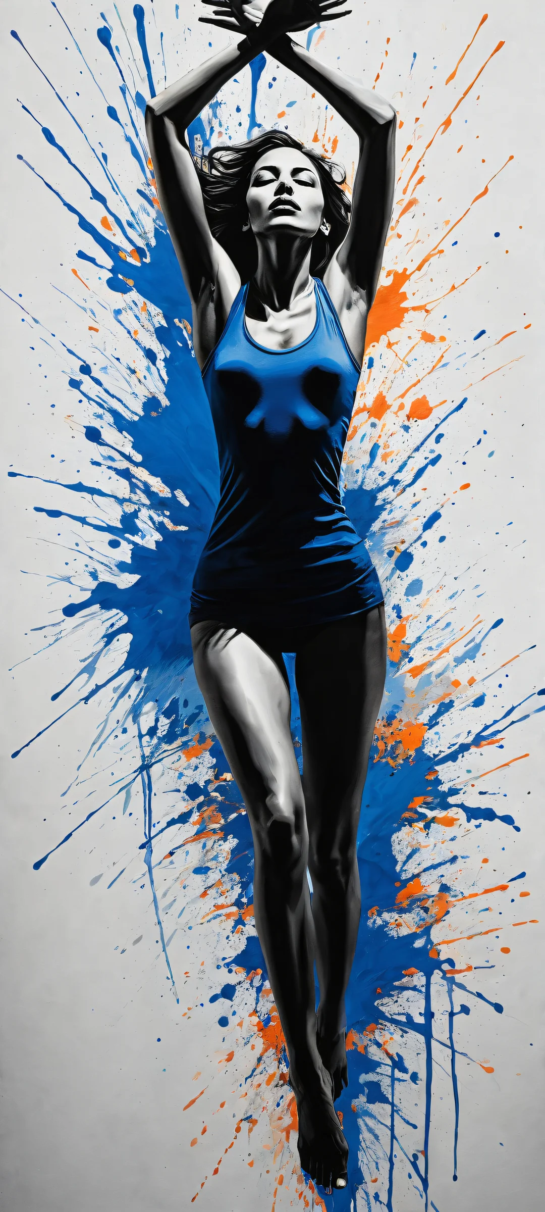 iPhone/Android stunning ethereal goddess mobile wallpaper with intricate details and abstract blue background.