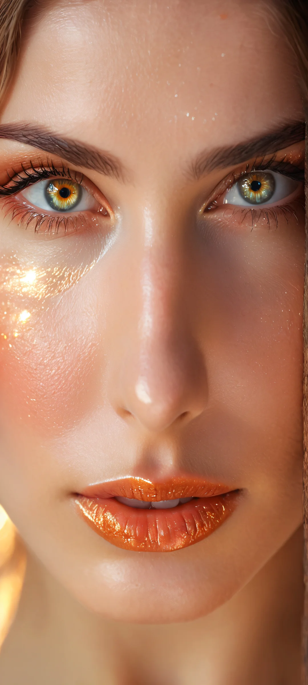 iPhone/Android stunning portrait of a young woman with intricate eyes and fingers details in a vast pure void, ideal for mobile home screens.