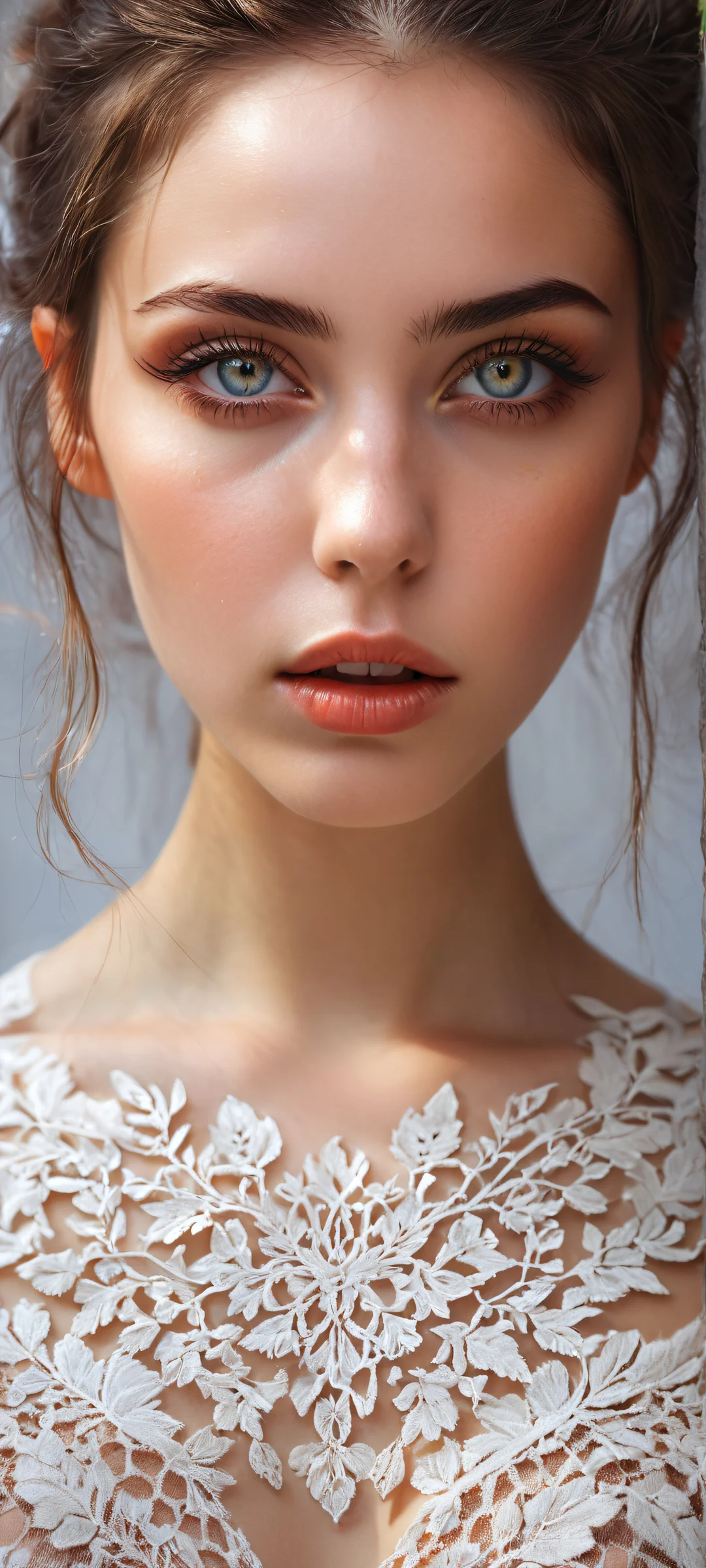 A stunning young woman with piercing eyes on a pure void background. Perfeito para telas iniciais de iPhone/Android.