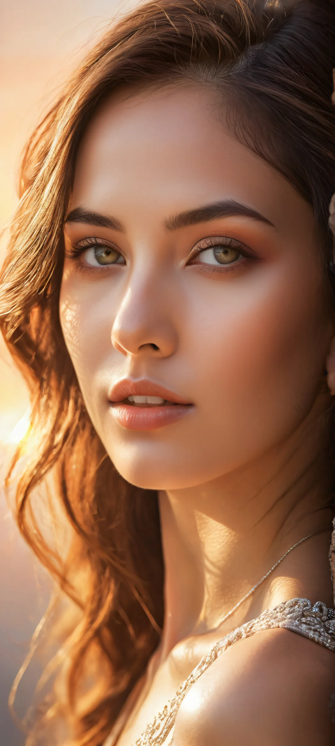 A stunning female portrait with intricate details and ethereal lighting for iPhone and Android devices.