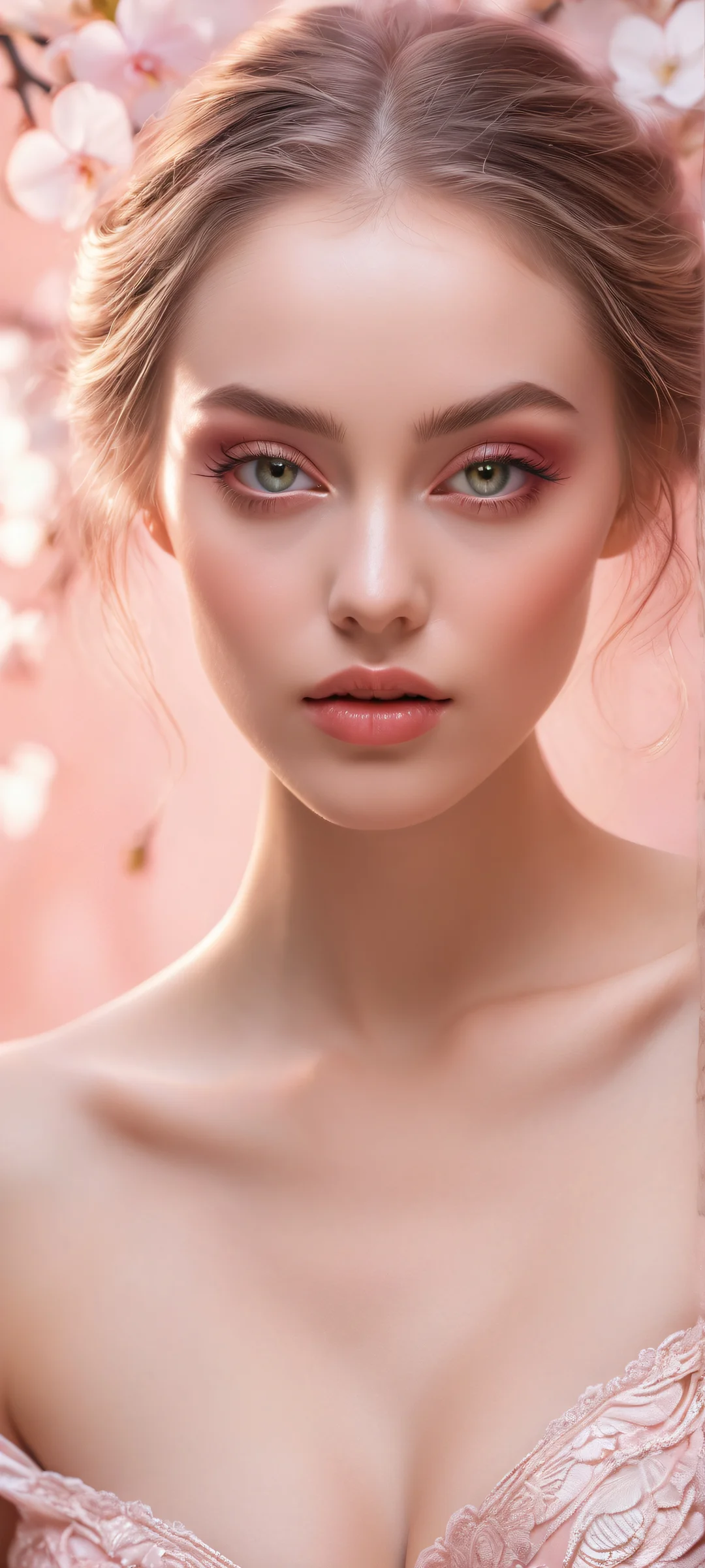 A stunning vertical portrait of a goddess placed in the lower-middle with intricate micro-details on her shiny skin, perfectly posed against a vast pure void for infinite possibilities, optimized for iPhone/Android home screens.