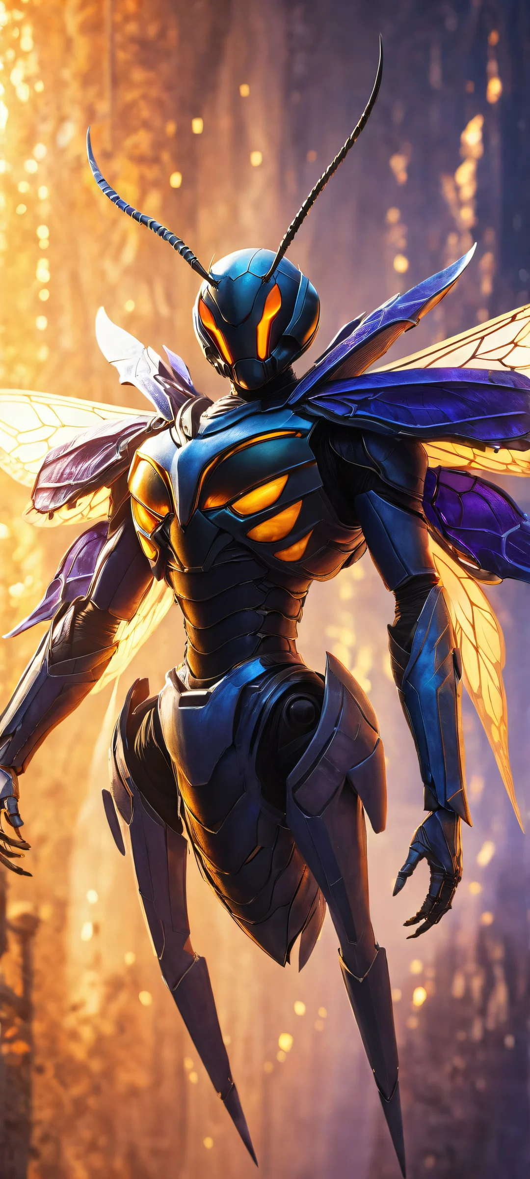 Ethereal Guardian iPhone & Samsung QHD Wallpaper A majestic iPhone/Android hornet wallpaper with intricate details and a striking void background.