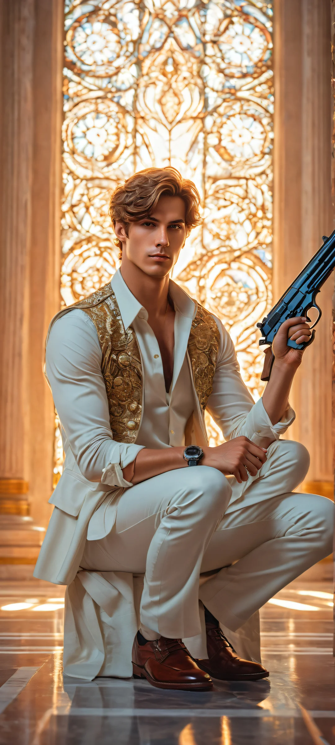 Ethereal Guardian Aesthetic Phone Wallpaper Leon McNichol, anime boys, and intricate details on a perfectly clean background, ideal for iPhone/Android home screens.