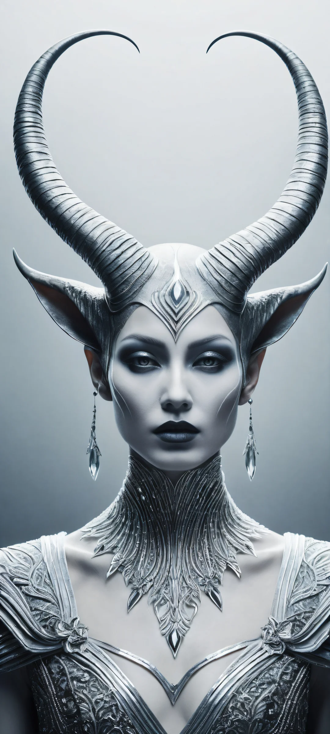 A stunning digital artwork of a lone being with mismatched horns on an iPhone/Android phone's home screen.