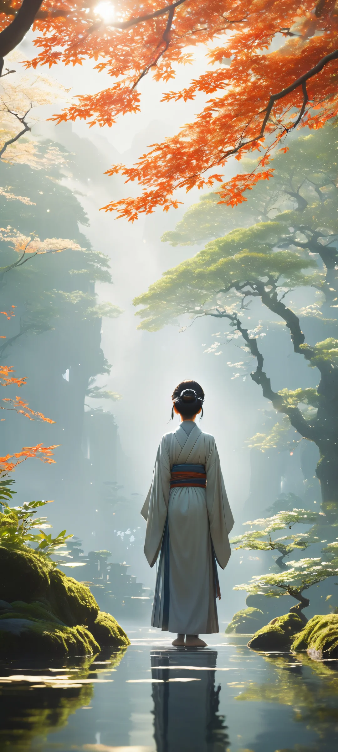 Beautiful mobile wallpaper featuring video game characters set against a stunning Yōtei's ghostly aura on an iPhone/Android screen.